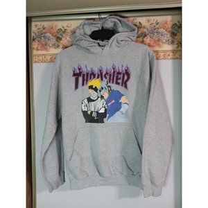 BW Attire Urban Fashion Small Grey Thrasher Fleece Hooded Graphic Sweatshirt